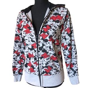 Disney Store Minnie Mouse Allover Print Zip Hoodie XS